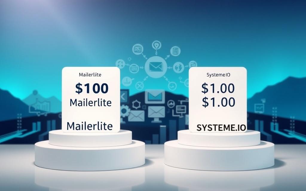 Pricing comparison for Mailerlite vs Systeme.io infrastructures.