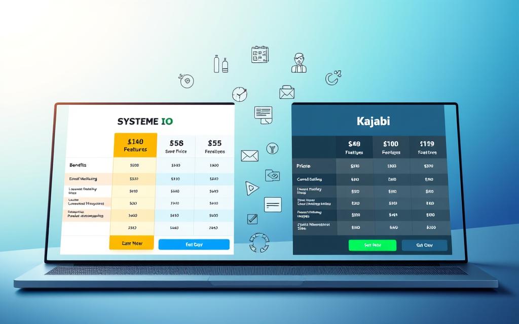 Platform Value Analysis Systeme.io vs Kajabi Plan Comparison Interface