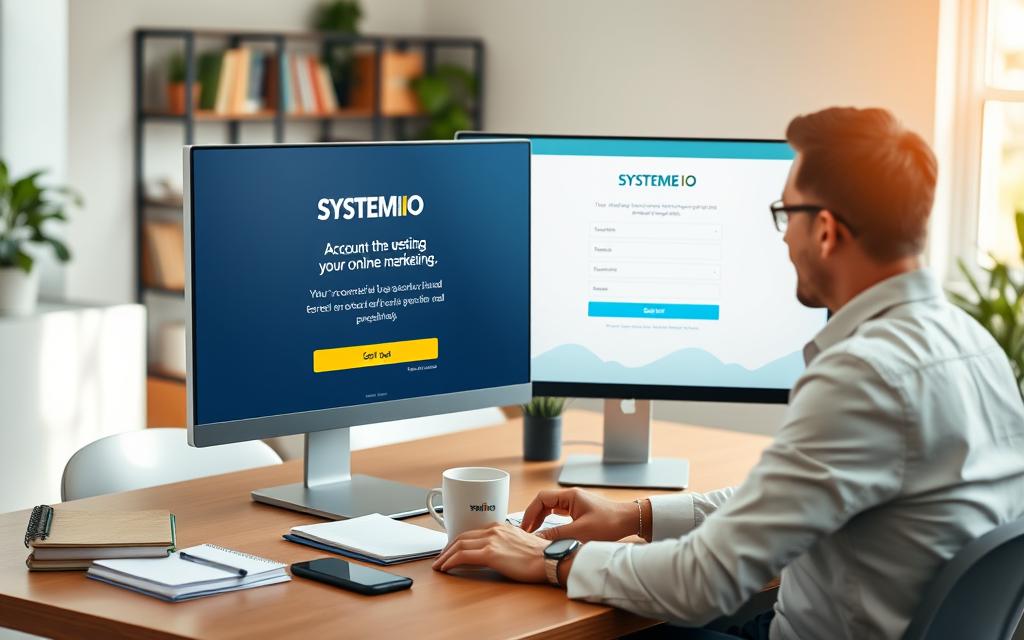 Systeme.io Account Creation Interface Professional entrepreneur using the systeme.io platform to make a website.