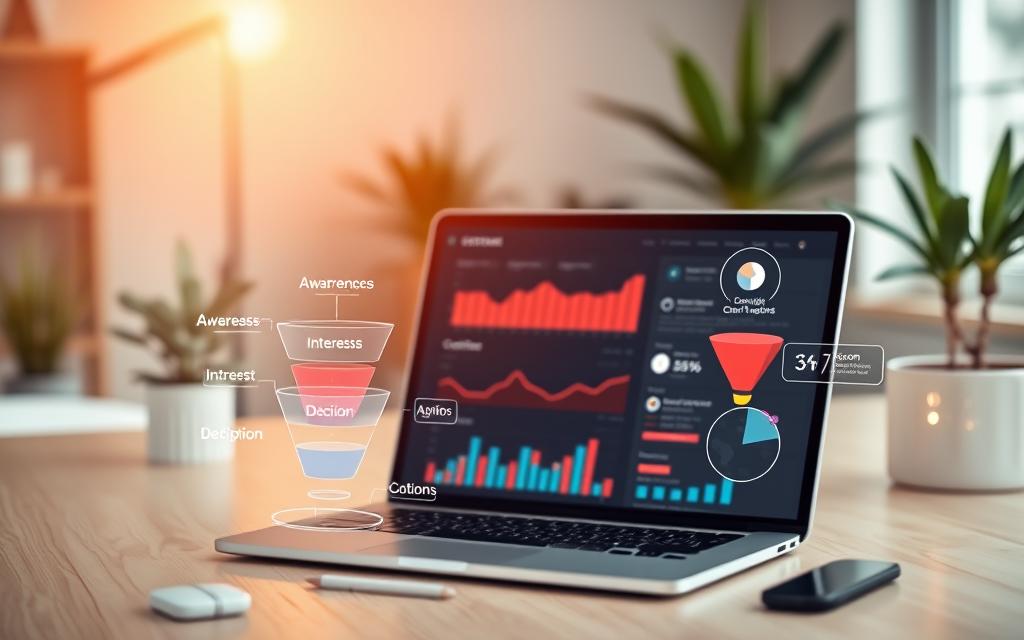 Sales Funnel Creation Workflow Minimalist digital workspace for creating high-converting sales funnels.
