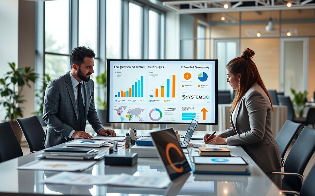 Effective Lead Generation Strategies for Systeme IO Funnels. Professionals collaborating on lead generation strategies for the best niche for Systeme io funnels.
